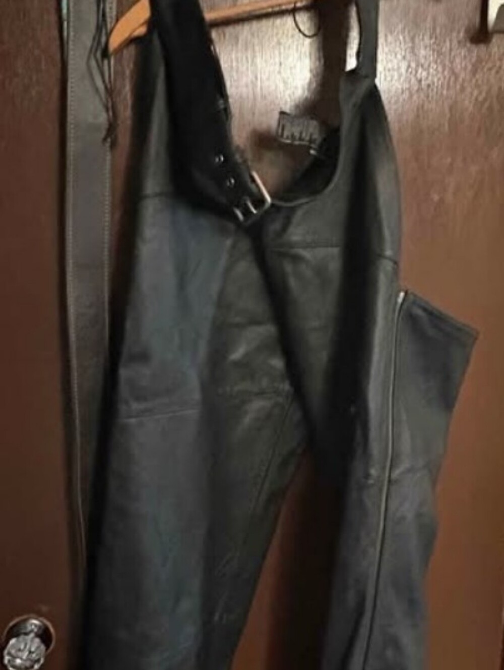 Men's Black Leather Bib Overalls - Classic Workwear Style